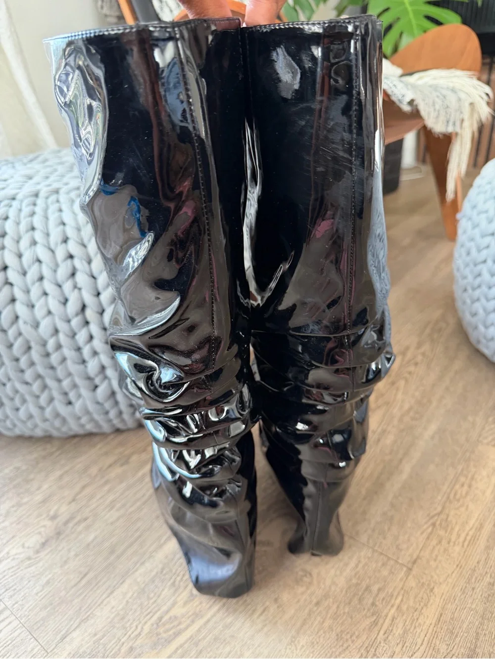 Women's Black Patent Slouch Knee-High Boots